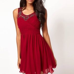 Little Mistress Jewelled Mesh Gathered Prom Dress